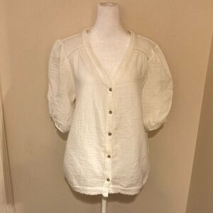 Knox Rose off-white Cotton button down V-neck top L